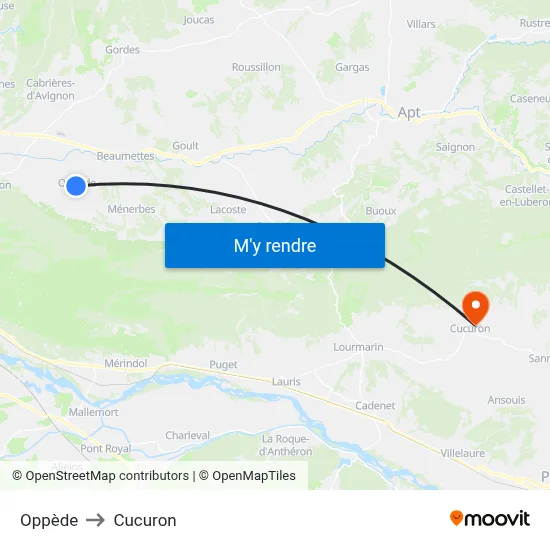 Oppède to Cucuron map
