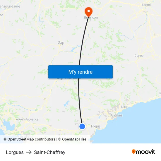 Lorgues to Saint-Chaffrey map