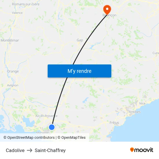 Cadolive to Saint-Chaffrey map