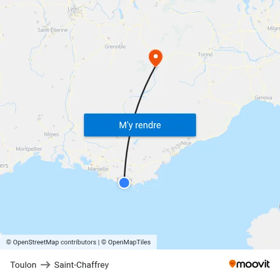 Toulon to Saint-Chaffrey map