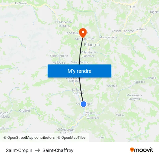Saint-Crépin to Saint-Chaffrey map