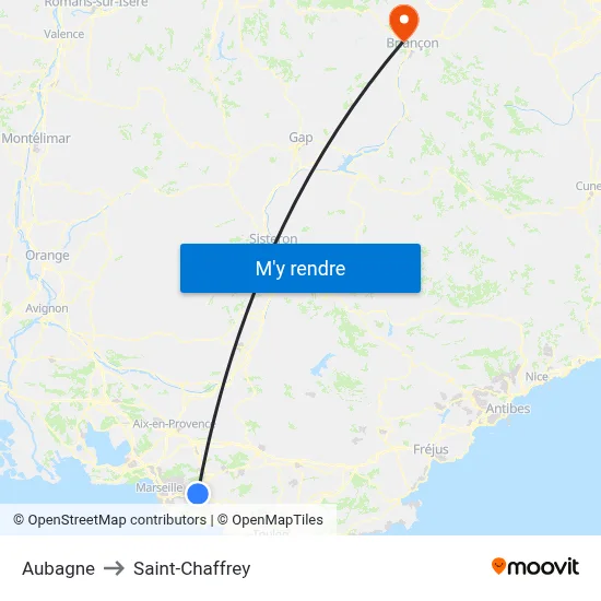 Aubagne to Saint-Chaffrey map