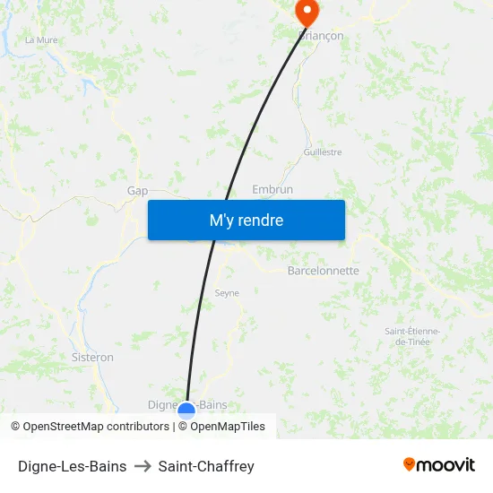 Digne-Les-Bains to Saint-Chaffrey map