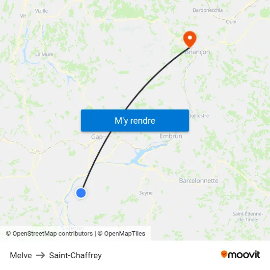 Melve to Saint-Chaffrey map