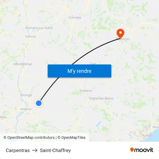 Carpentras to Saint-Chaffrey map