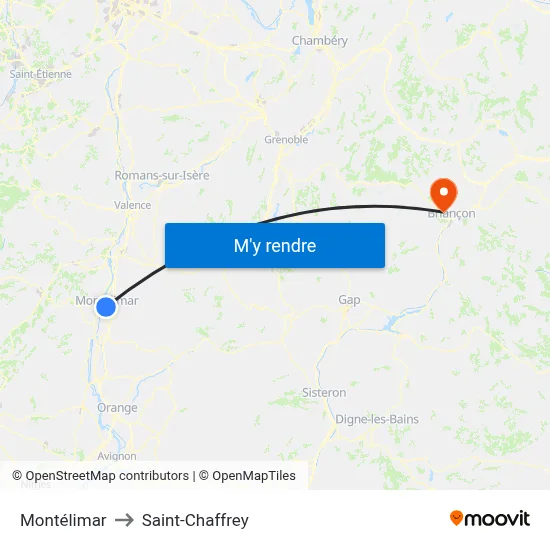 Montélimar to Saint-Chaffrey map