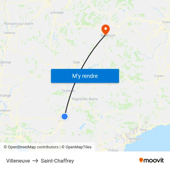 Villeneuve to Saint-Chaffrey map