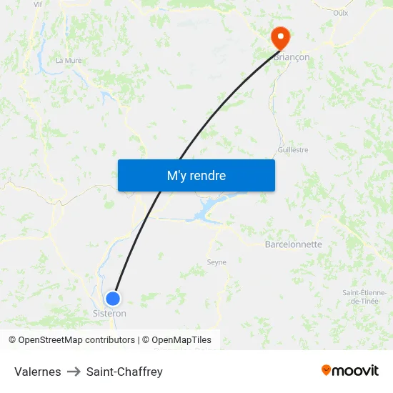 Valernes to Saint-Chaffrey map