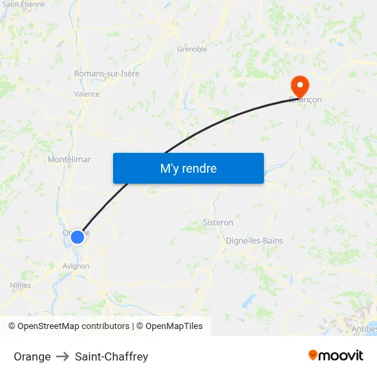 Orange to Saint-Chaffrey map