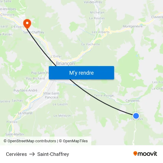 Cervières to Saint-Chaffrey map