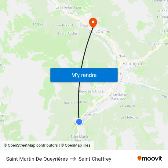 Saint-Martin-De-Queyrières to Saint-Chaffrey map