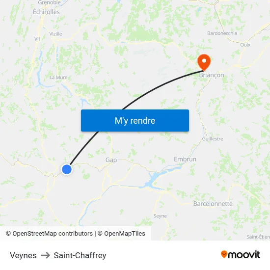 Veynes to Saint-Chaffrey map