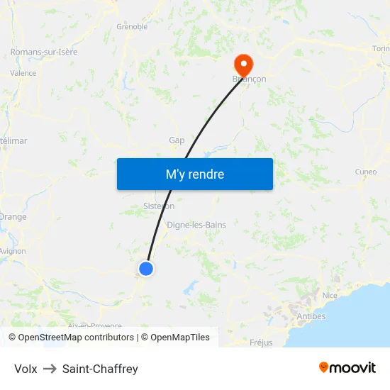 Volx to Saint-Chaffrey map
