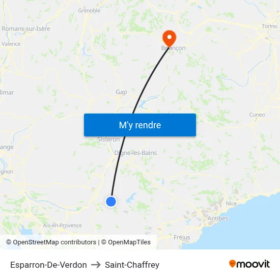 Esparron-De-Verdon to Saint-Chaffrey map