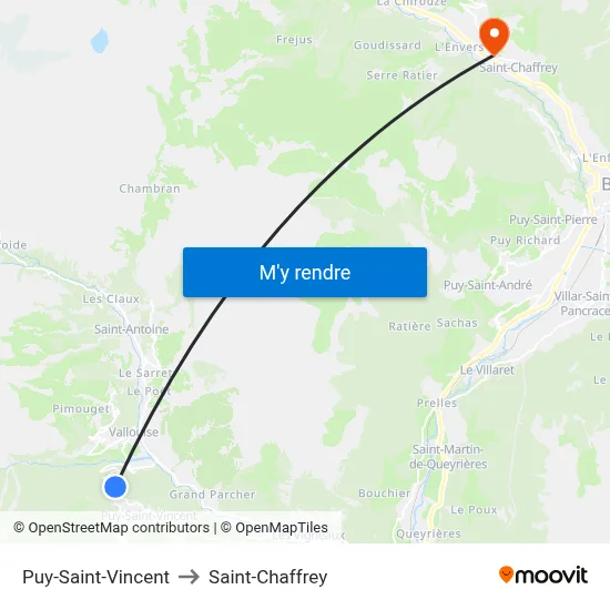 Puy-Saint-Vincent to Saint-Chaffrey map