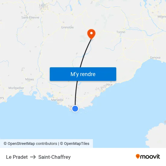 Le Pradet to Saint-Chaffrey map