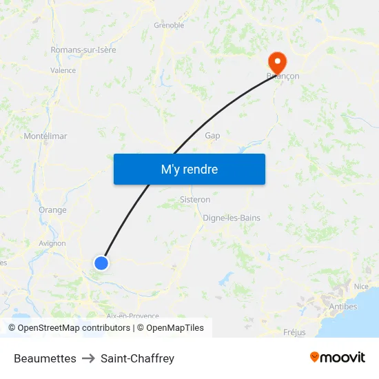 Beaumettes to Saint-Chaffrey map