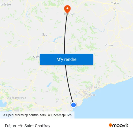 Fréjus to Saint-Chaffrey map