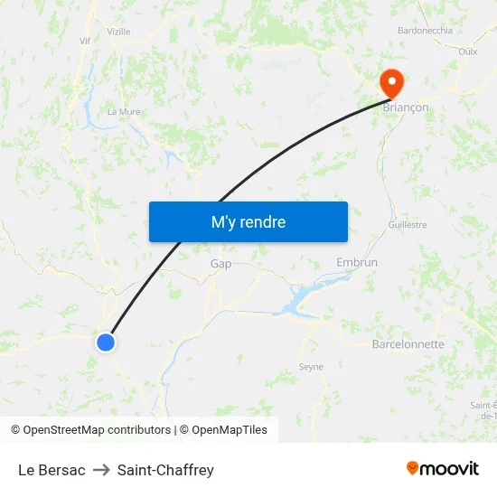 Le Bersac to Saint-Chaffrey map