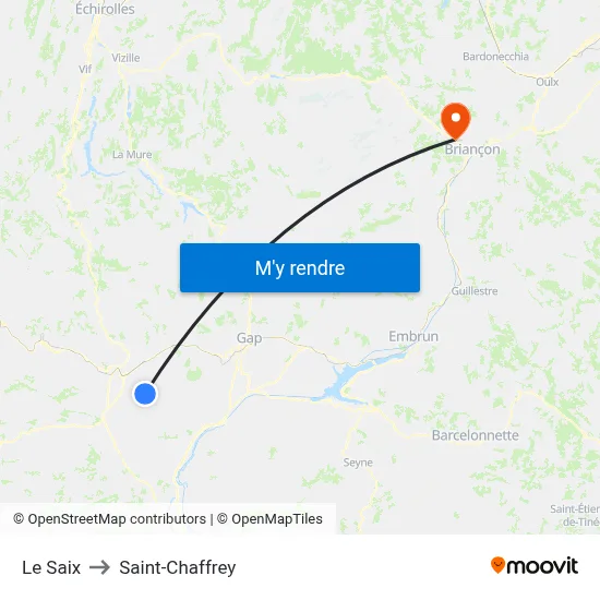 Le Saix to Saint-Chaffrey map