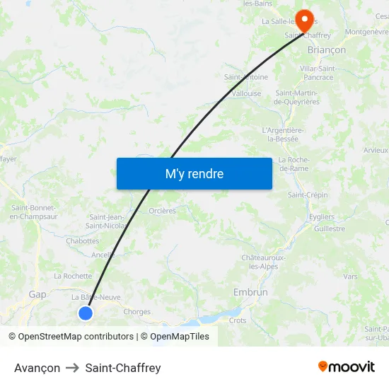 Avançon to Saint-Chaffrey map