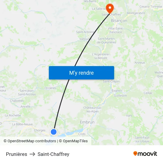 Prunières to Saint-Chaffrey map