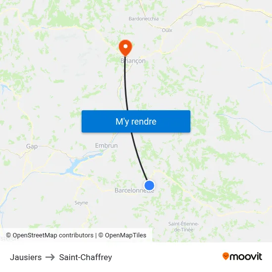 Jausiers to Saint-Chaffrey map
