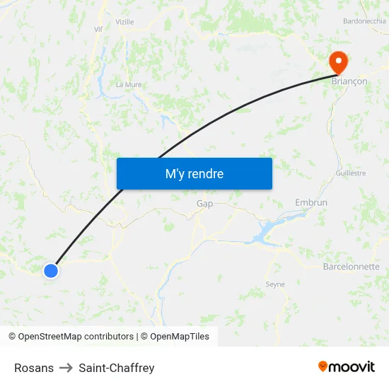 Rosans to Saint-Chaffrey map