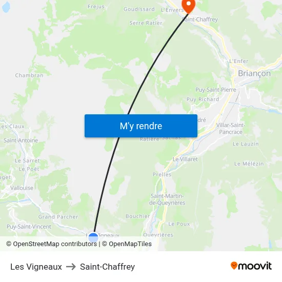 Les Vigneaux to Saint-Chaffrey map