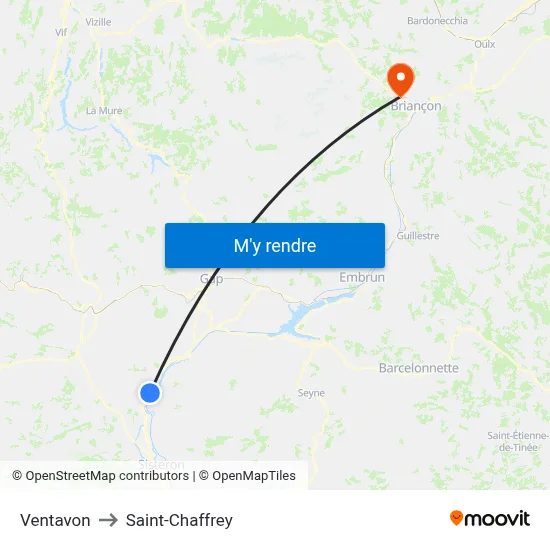 Ventavon to Saint-Chaffrey map