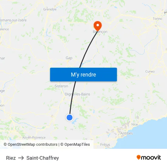 Riez to Saint-Chaffrey map