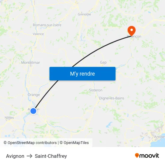 Avignon to Saint-Chaffrey map