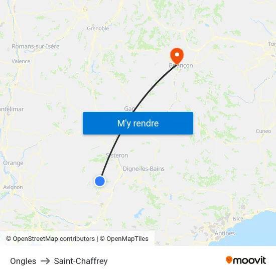 Ongles to Saint-Chaffrey map