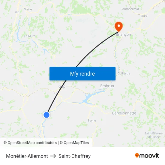 Monêtier-Allemont to Saint-Chaffrey map
