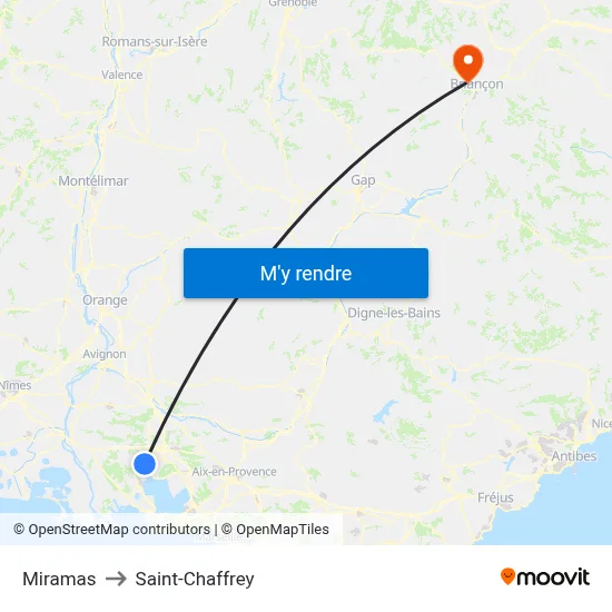 Miramas to Saint-Chaffrey map