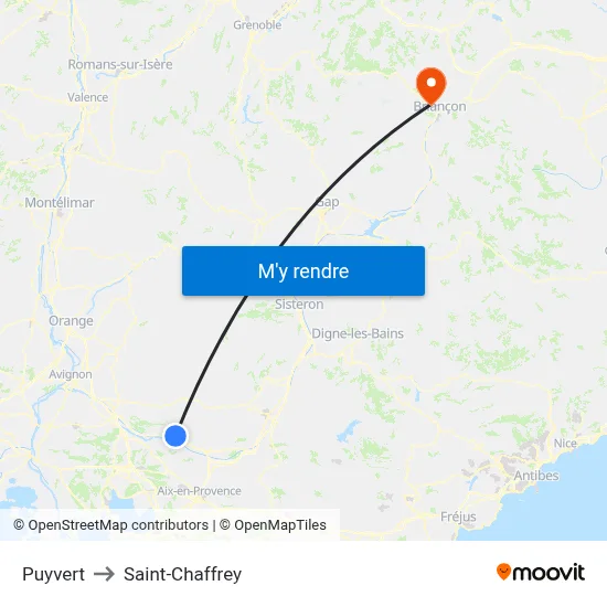 Puyvert to Saint-Chaffrey map