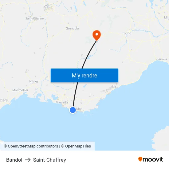 Bandol to Saint-Chaffrey map