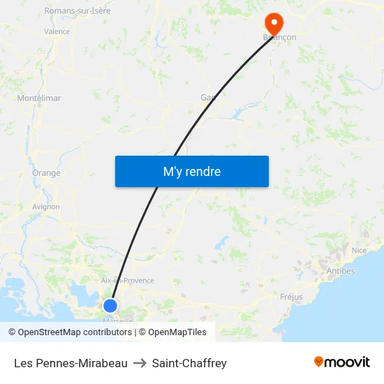 Les Pennes-Mirabeau to Saint-Chaffrey map