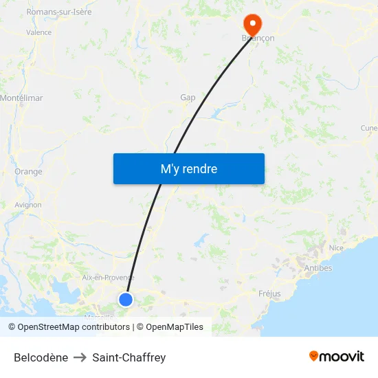 Belcodène to Saint-Chaffrey map
