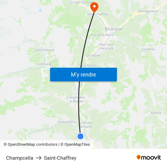 Champcella to Saint-Chaffrey map
