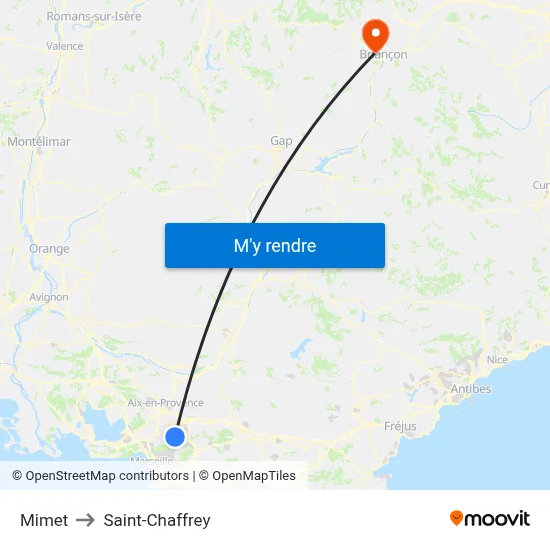 Mimet to Saint-Chaffrey map
