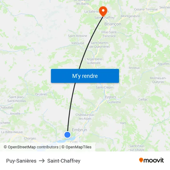 Puy-Sanières to Saint-Chaffrey map