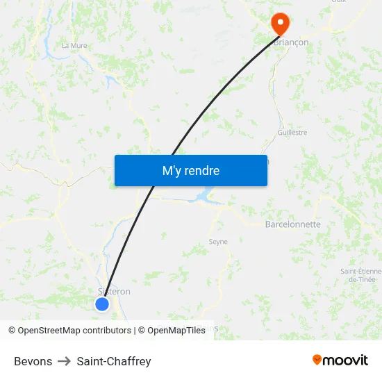 Bevons to Saint-Chaffrey map