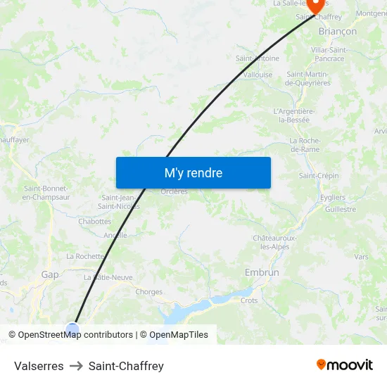 Valserres to Saint-Chaffrey map
