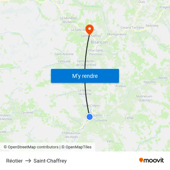 Réotier to Saint-Chaffrey map