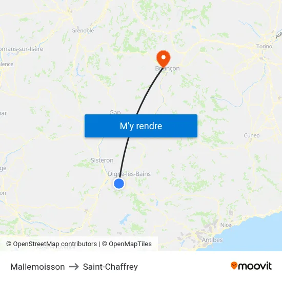 Mallemoisson to Saint-Chaffrey map