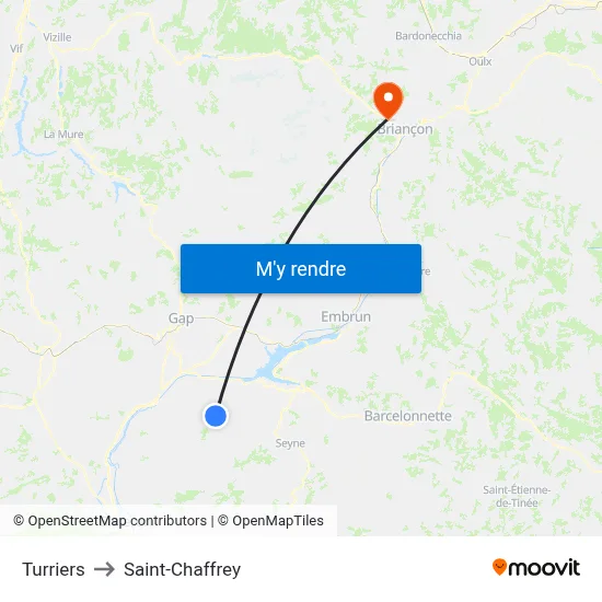 Turriers to Saint-Chaffrey map