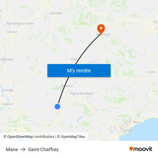 Mane to Saint-Chaffrey map