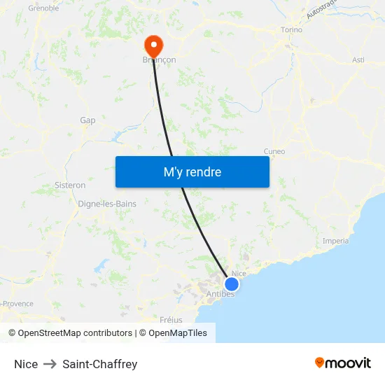 Nice to Saint-Chaffrey map