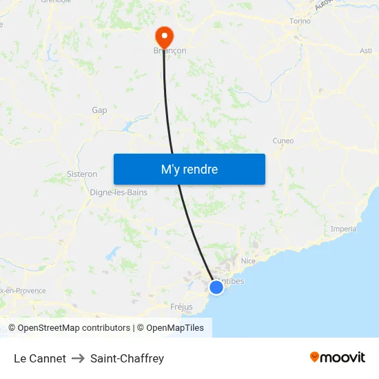 Le Cannet to Saint-Chaffrey map